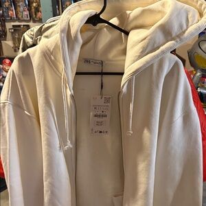 Zara Off-White Zip-Up Hoodie